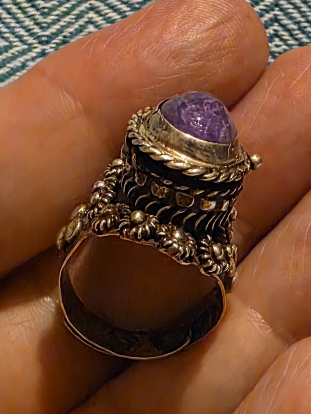 Vintage Sterling & Amethyst Mid Century Adjustable Taxco Poison Ring